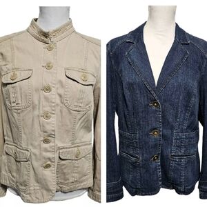 St Johns Bay Jean Jacket Petite PXL BUNDLE of 2 Blue And Tan Denim